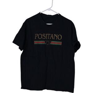 Casual T Shirt Mens Positano Italy Crew Neck Black Graphic Print Tee Pullover